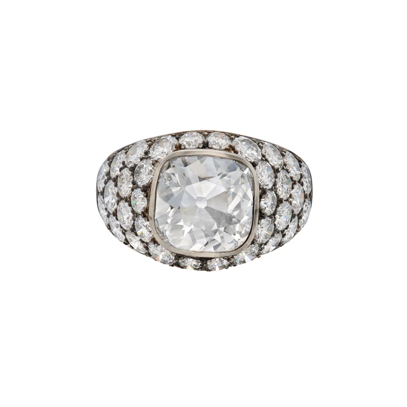 Platinum, 2.22ct Old Mine Cut Diamond and Diamond Ring