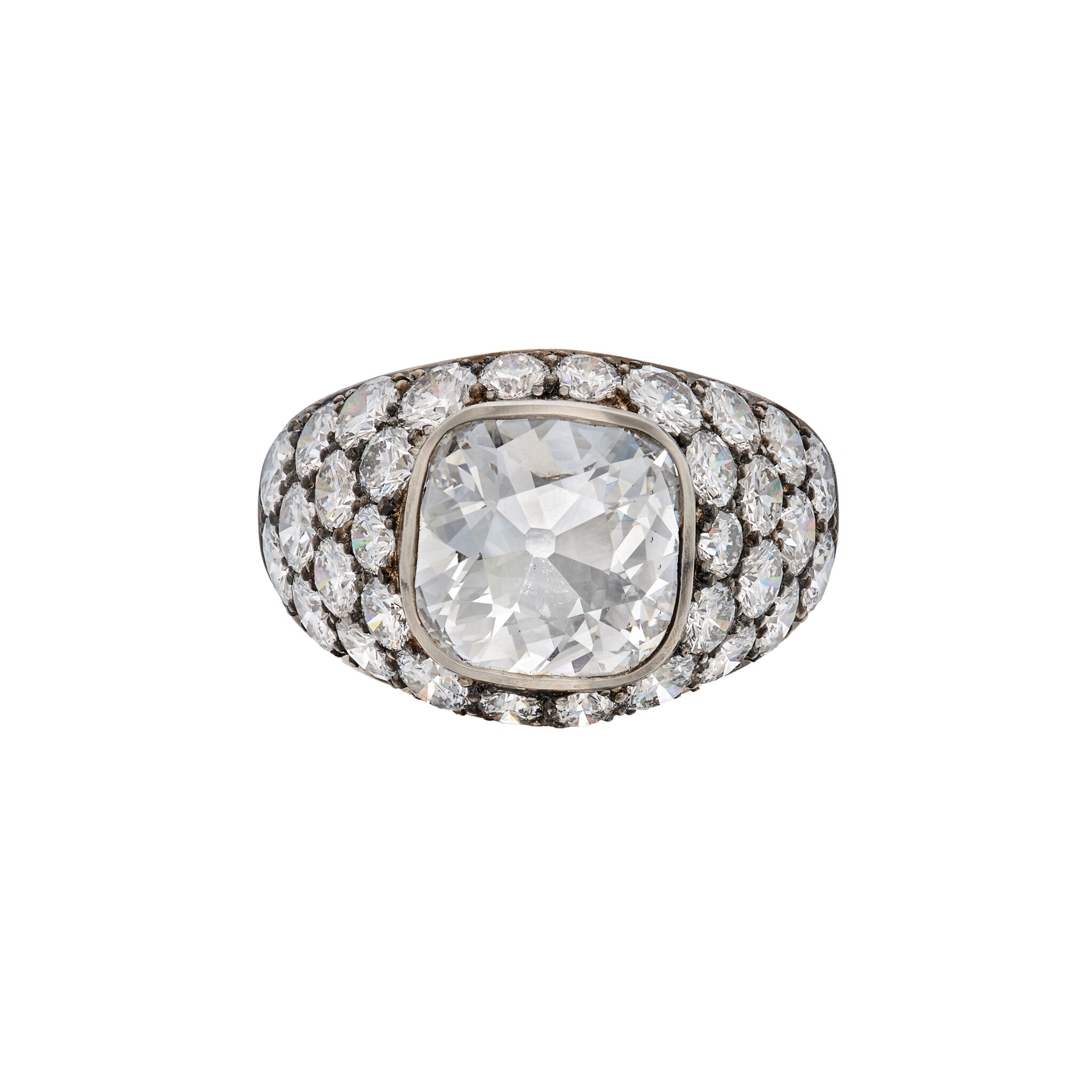 Platinum, 2.22ct Old Mine Cut Diamond and Diamond Ring — view 1