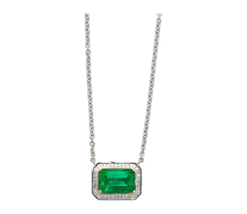 White Gold, Gold, 2.66ct Colombian Emerald and Diamond Pendant Necklace