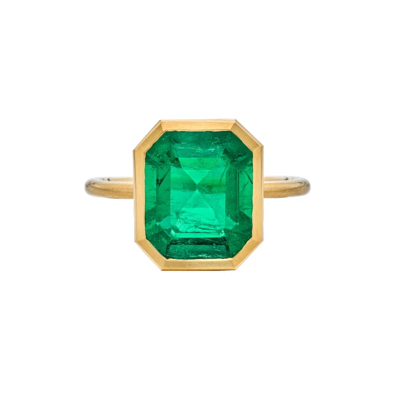 Gold and 3.76 Colombian Emerald Ring
