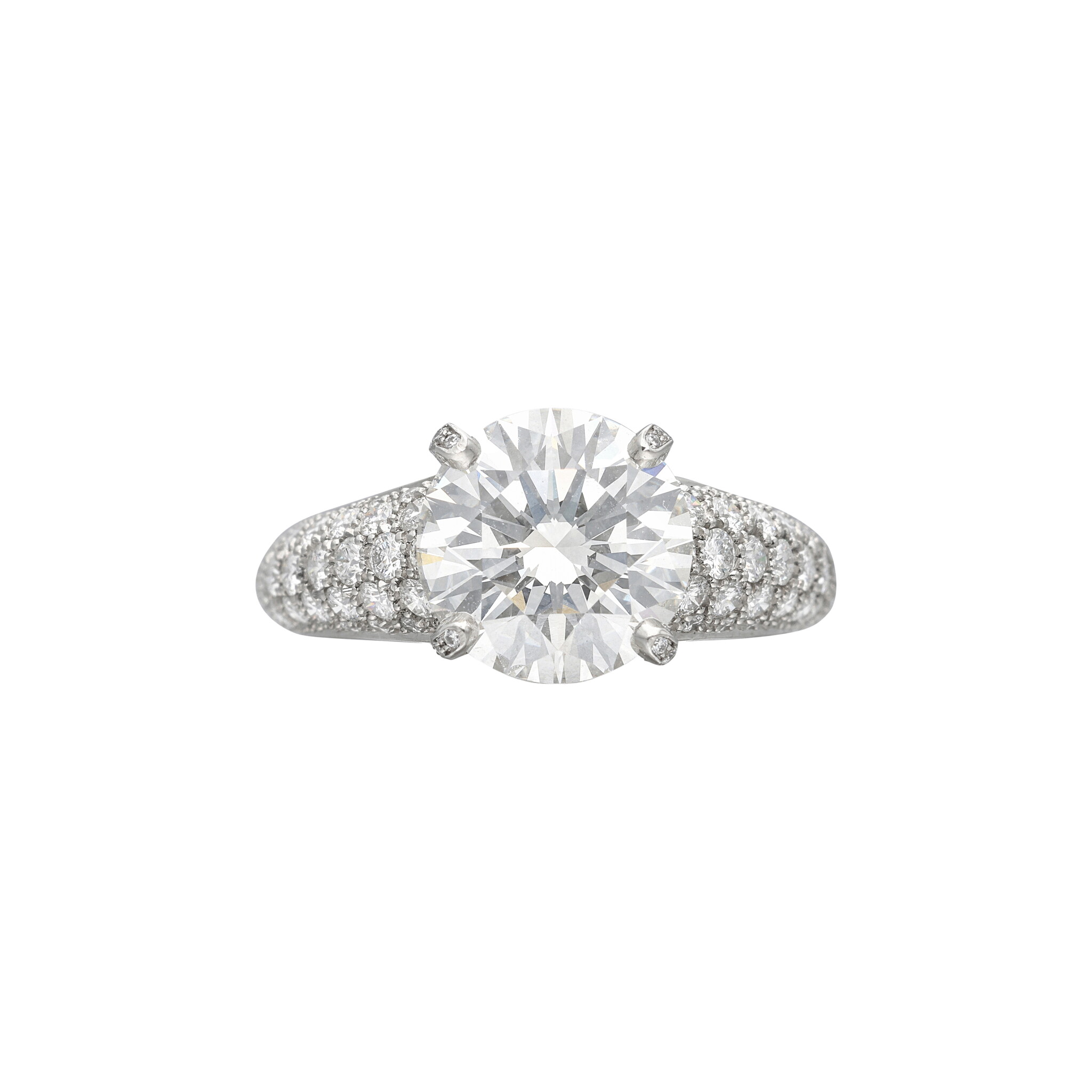 Platinum and 3.41ct Round Brilliant Cut Diamond Engagement Ring — view 1