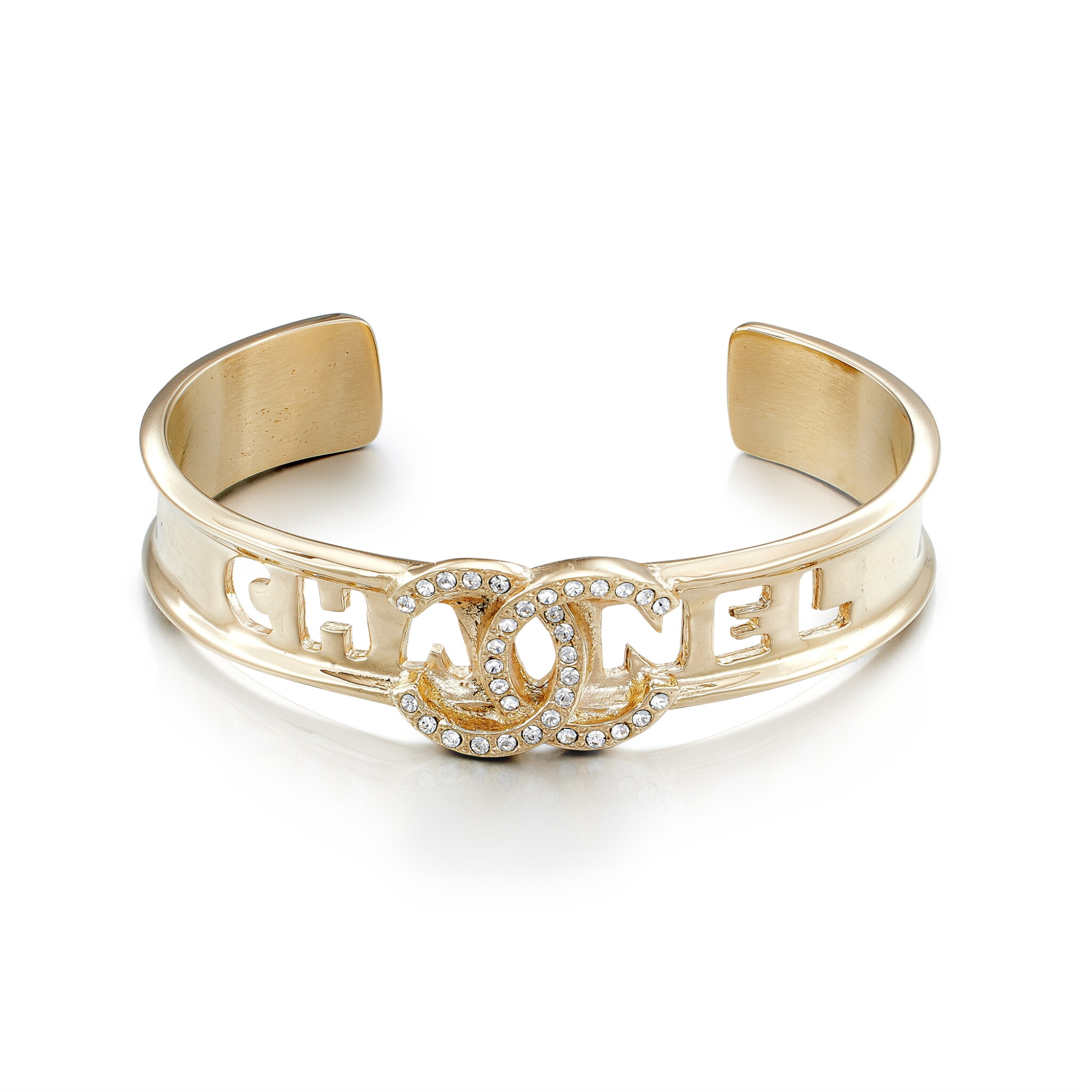 Pale Gold Metal and Crystal CC Bangle — view 1