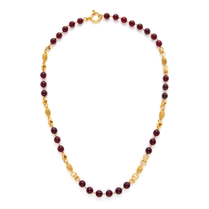 Red Gripoix and Gold Metal Bead Necklace, 1994