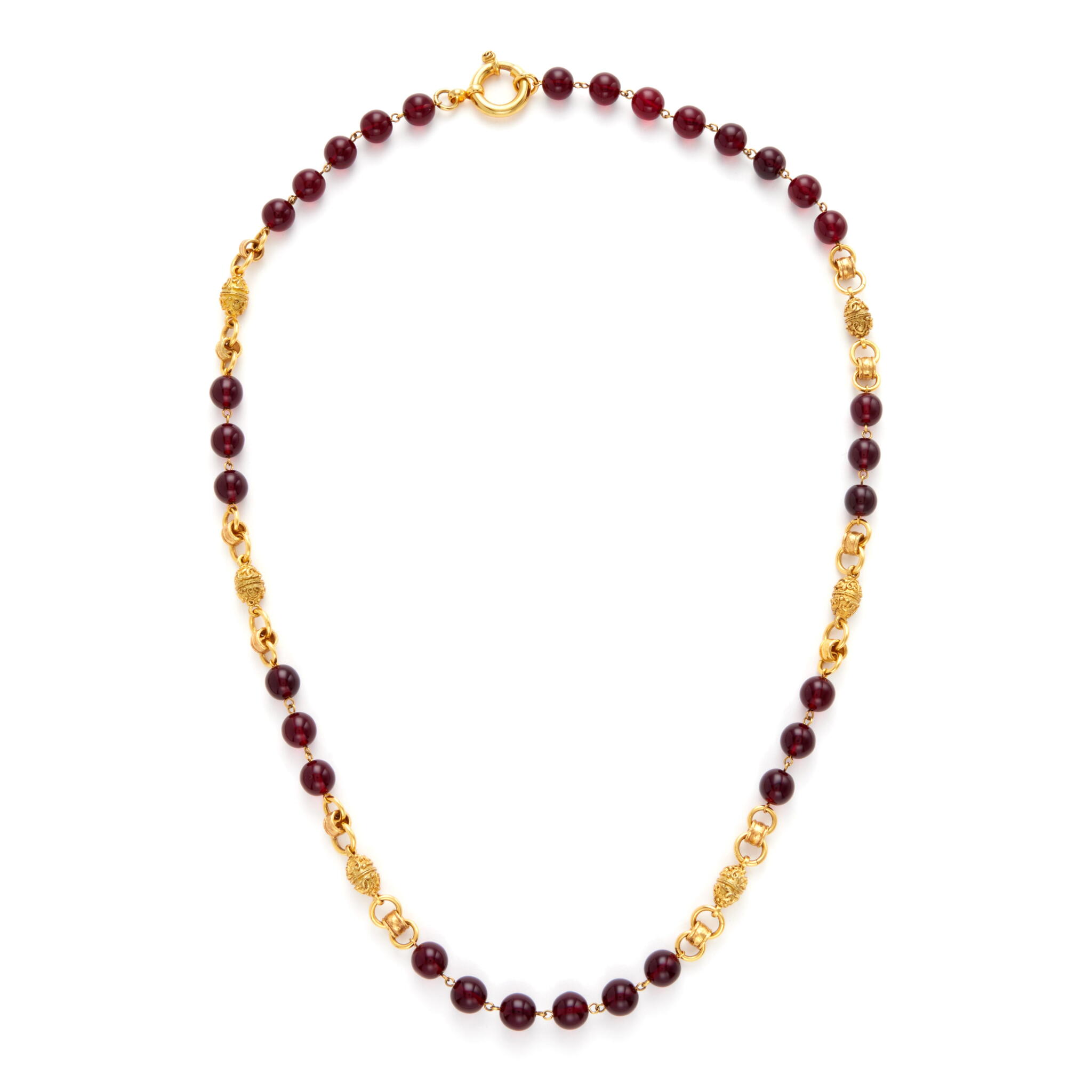 Red Gripoix and Gold Metal Bead Necklace, 1994 — view 1