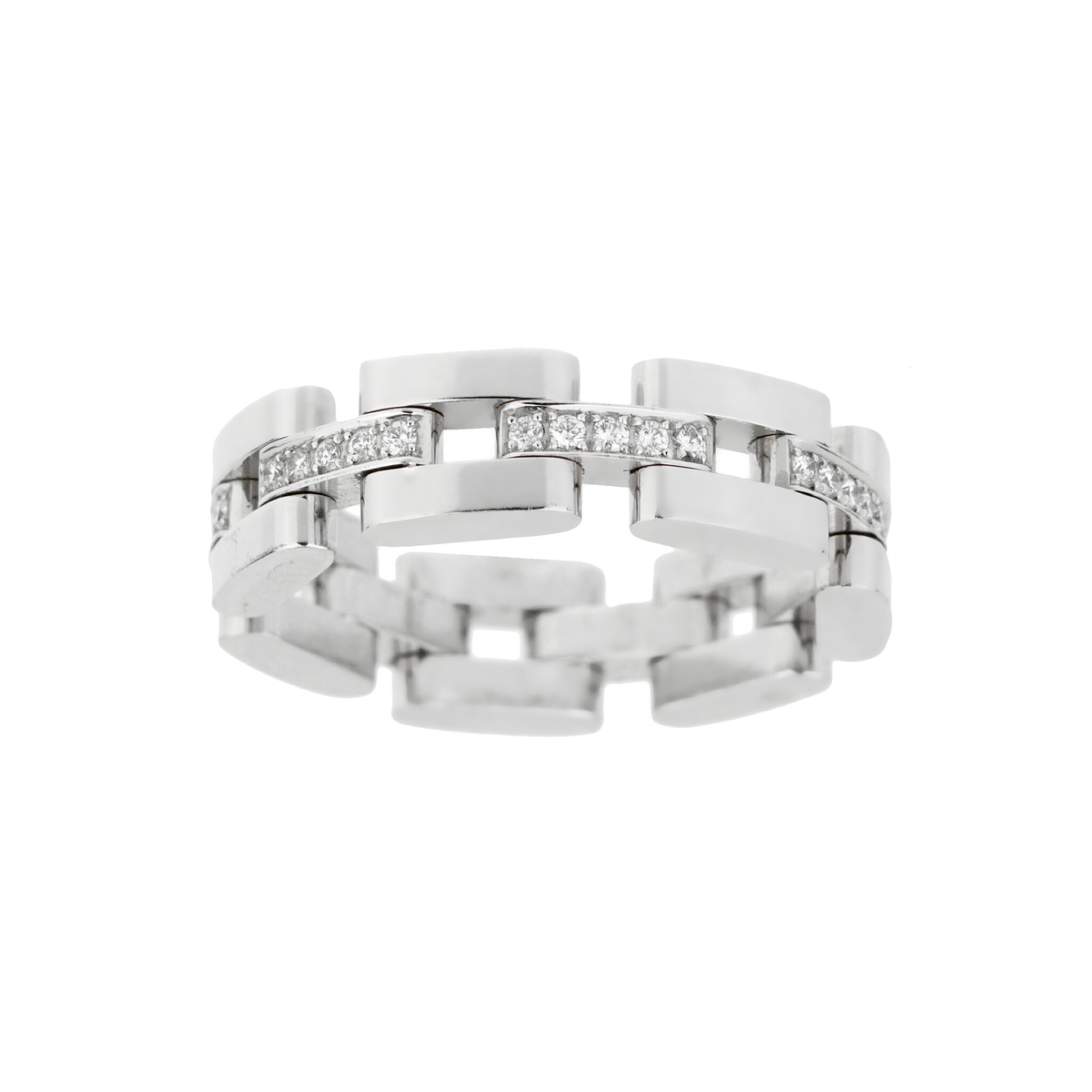 White Gold and Diamond Les Chaines 3 Row Ring — view 1