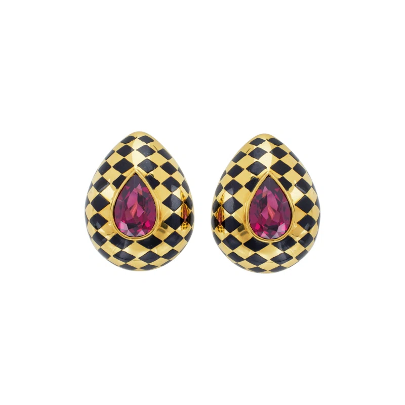 Vintage Gold, Garnet and Black Jade Earclips