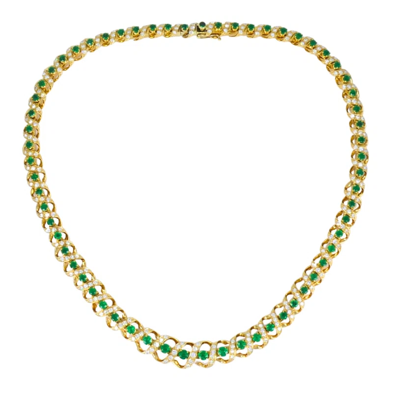 Vintage Gold, Emerald and Diamond Necklace