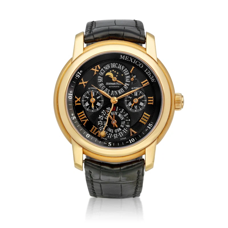 Jules Audemars Equation Du Temps, Mexico Edition (Reference 26003OR.00.D002CR.01003). A 43mm gold gold automatic wristwatch with perpetual calendar and equation of time. 2007