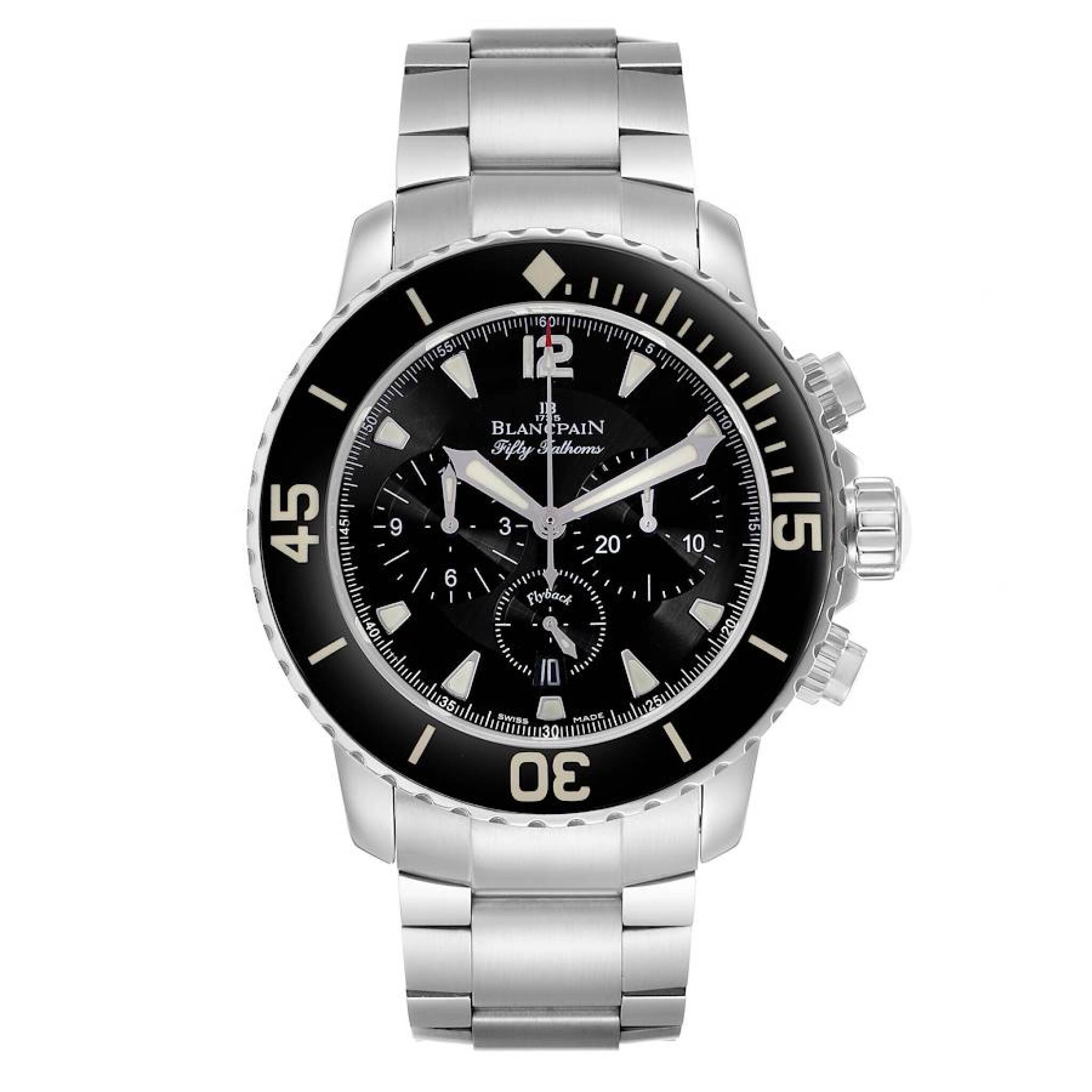 Fifty Fathoms (Reference 5085F-1130-J313). A 45mm stainless steel automatic wristwatch with date and flyback chronograph. 2008 — view 1