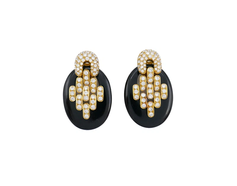Gold, Onyx and Diamond Convertible Earclips
