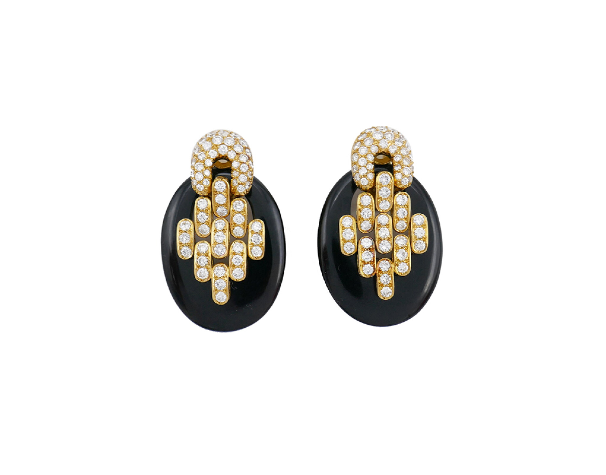 Gold, Onyx and Diamond Convertible Earclips — view 1