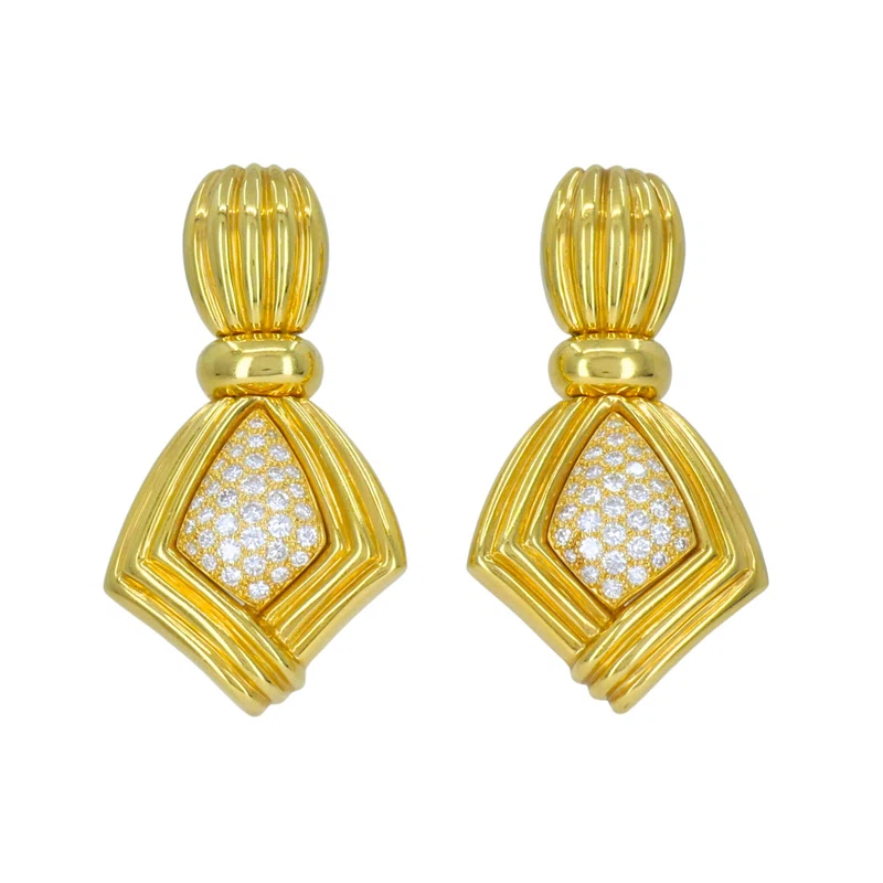 Vintage Gold and Diamond Ribbed Earclips