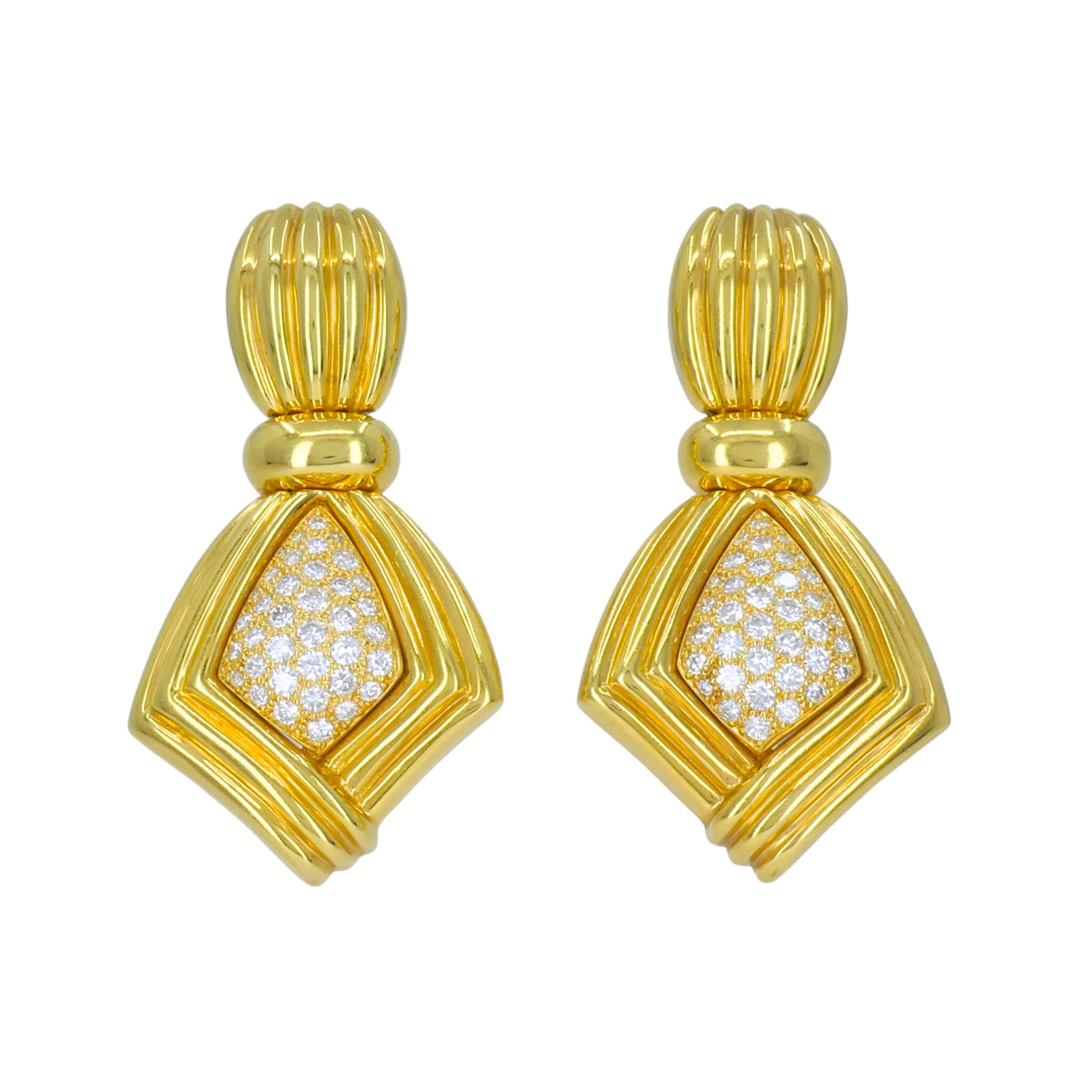 Vintage Gold and Diamond Ribbed Earclips — view 1