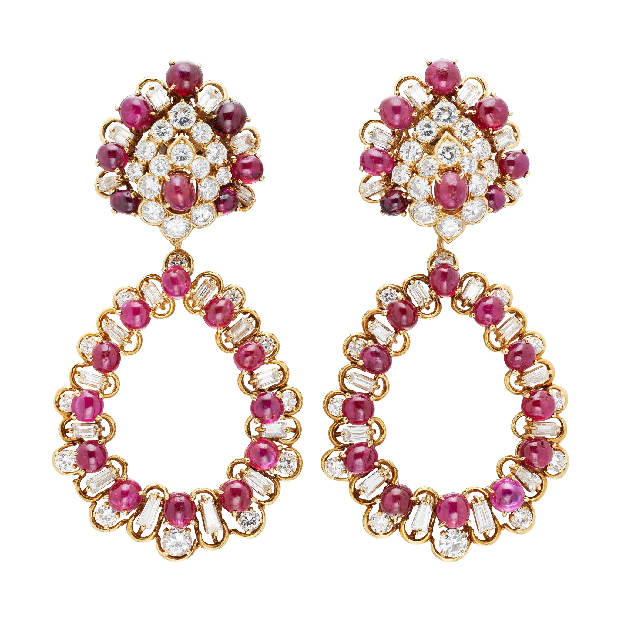Vintage Gold, Ruby and Diamond Convertible Earclips — view 1