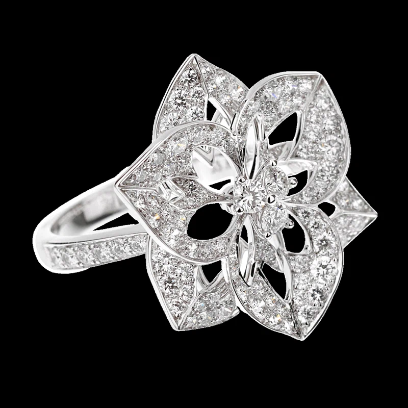 White Gold and Diamond Large Flower Cocktail Ring