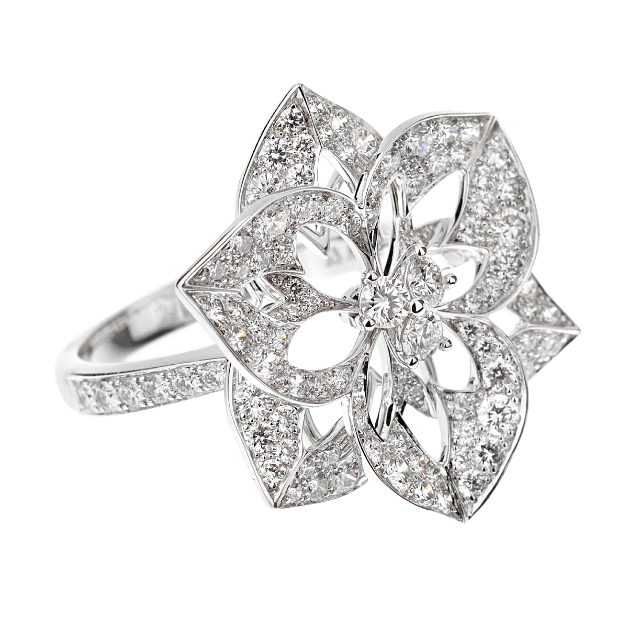 White Gold and Diamond Large Flower Cocktail Ring — view 1