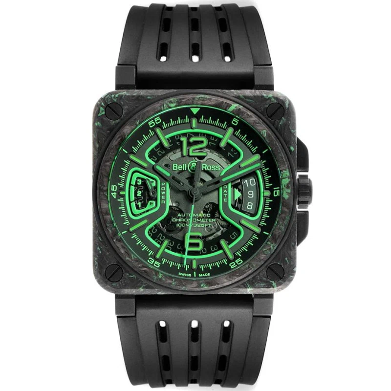 BR-X3 Night Vision Limited Edition (المرجع BRX3R-GN-CA/SRB). ساعة يد من التيتانيوم بقطر 41mm، بحركة أوتوماتيكية، مع التاريخ واحتياطي الطاقة.