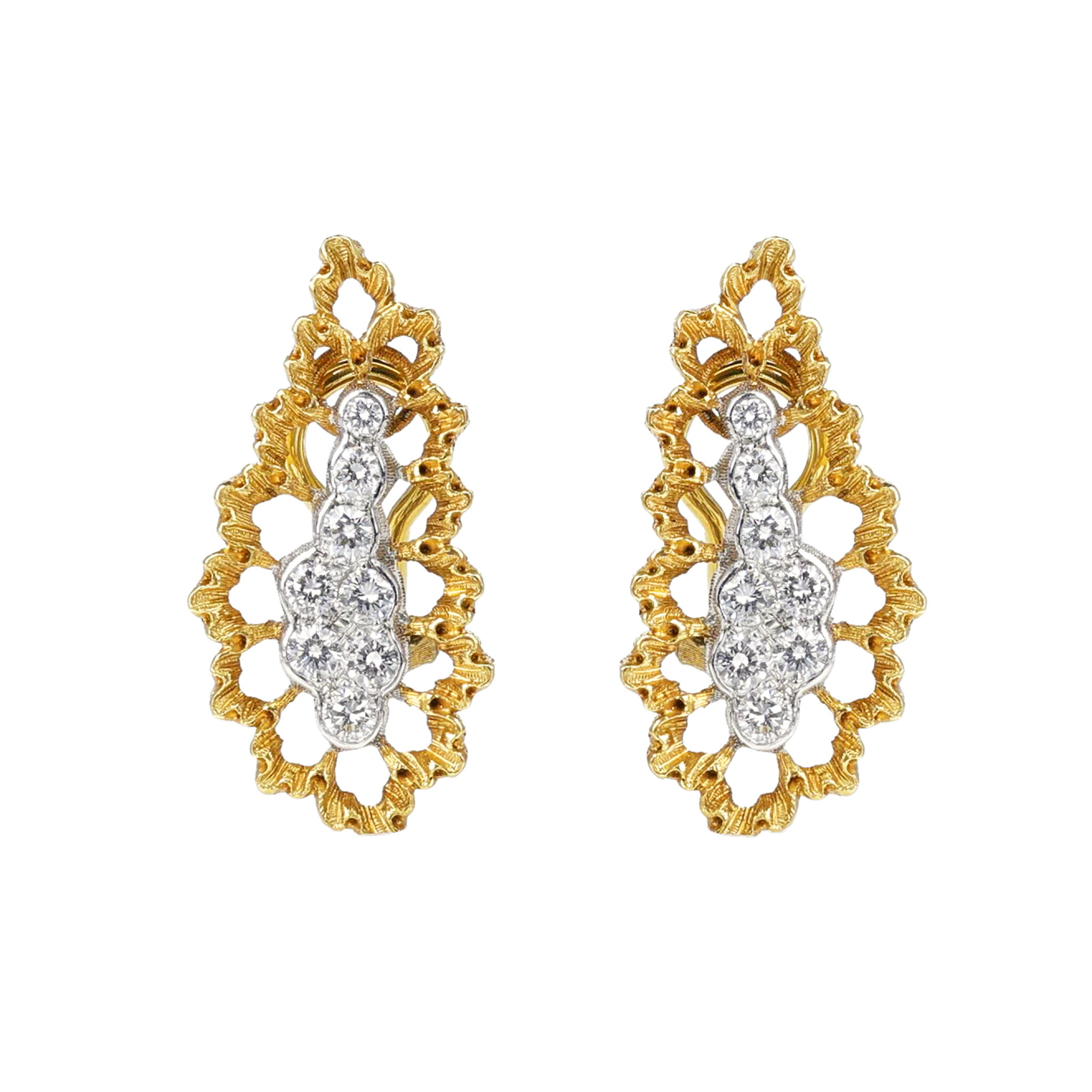 Gold, White Gold and Diamond Earclips — view 1