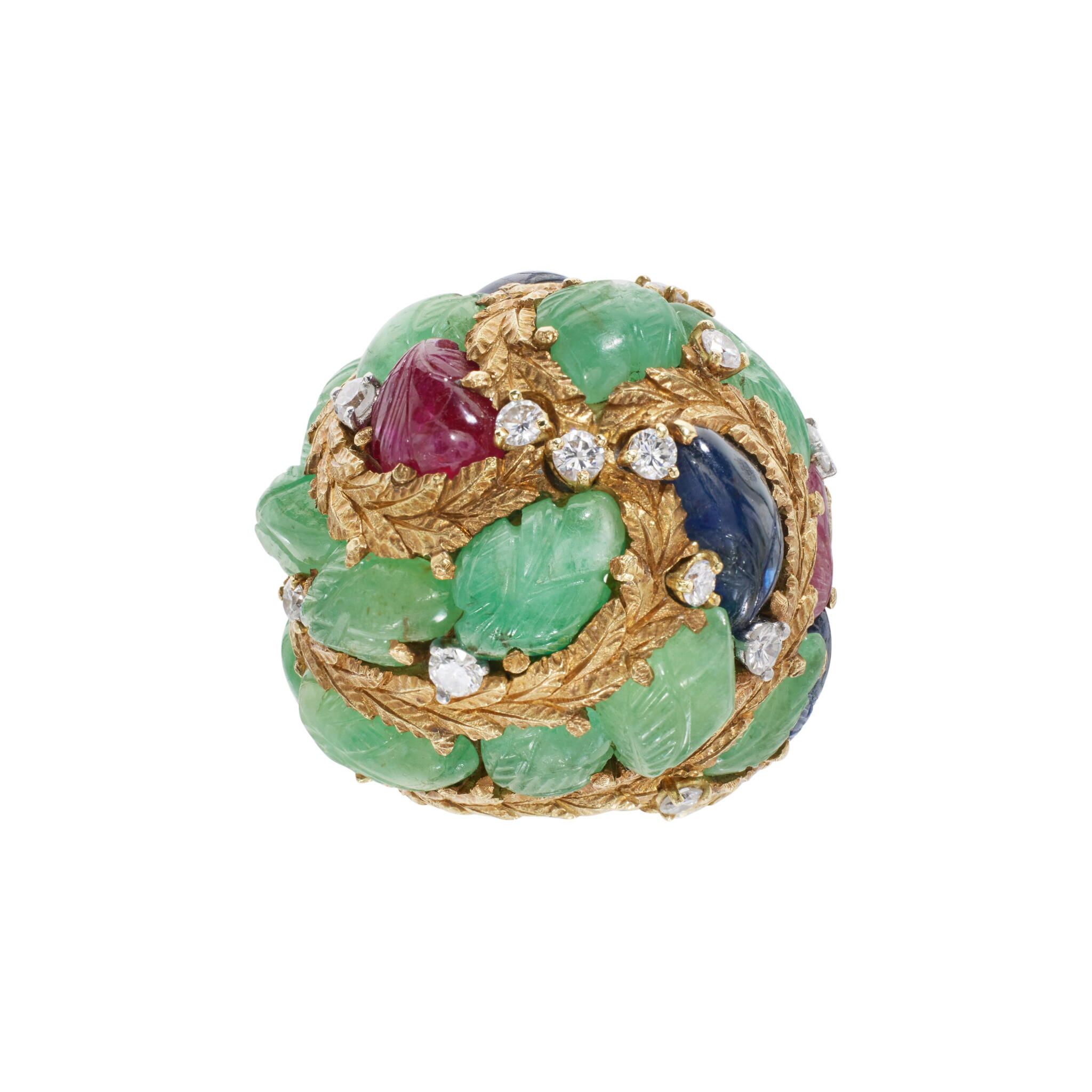 Vintage Gold, Emerald, Ruby, Sapphire, and Diamond Ring — view 1
