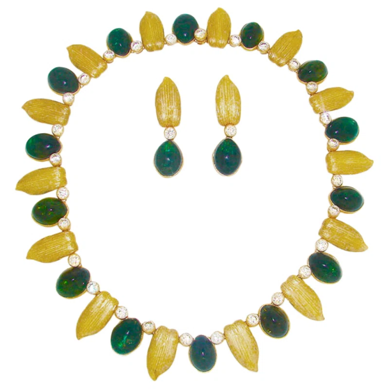 Vintage Gold, Tourmaline and Diamond Necklace Demi Parure