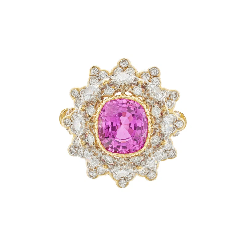 Vintage Gold, White Gold, 3.20ct Ceylon Pink Sapphire and Diamond Ring