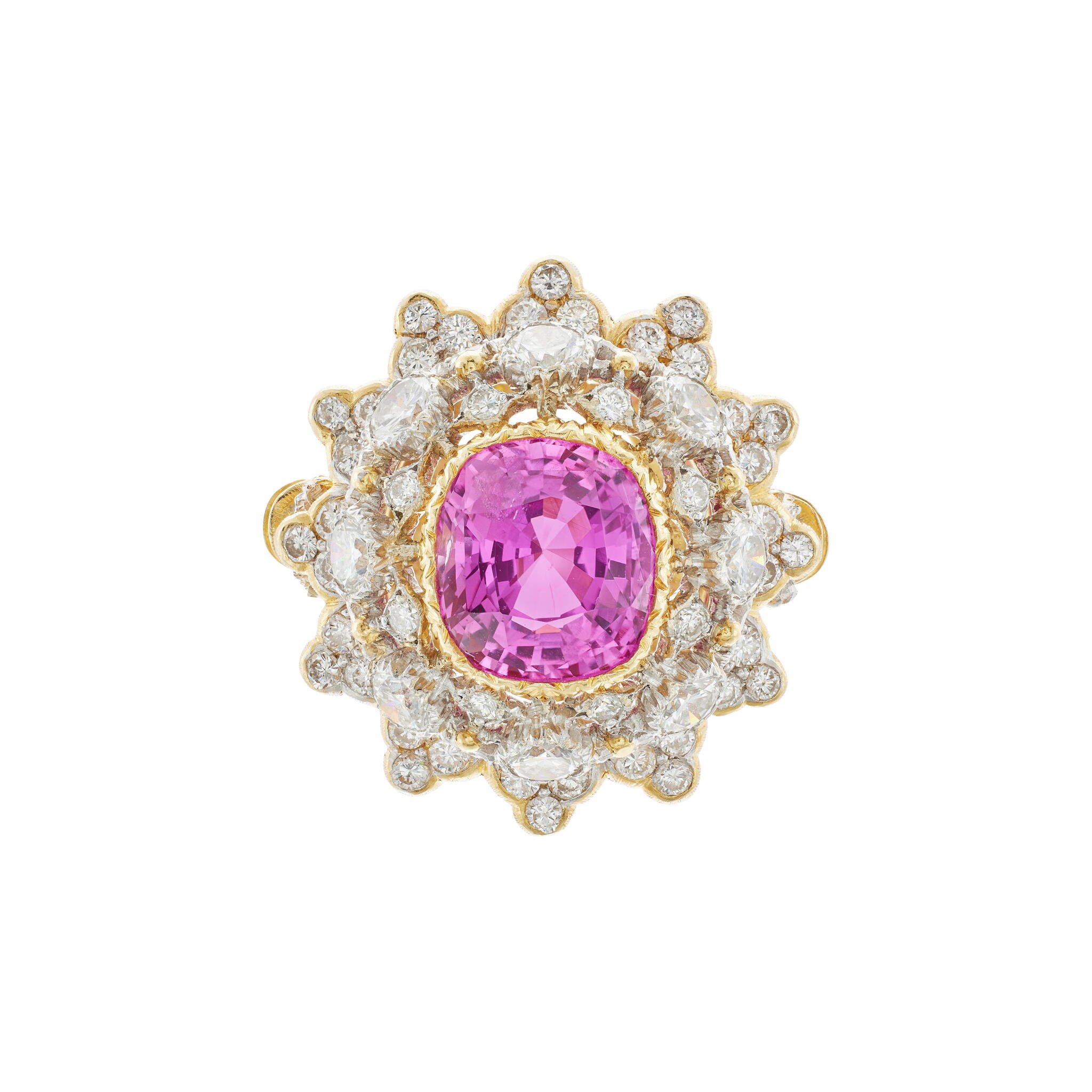 Vintage Gold, White Gold, 3.20ct Ceylon Pink Sapphire and Diamond Ring — view 1