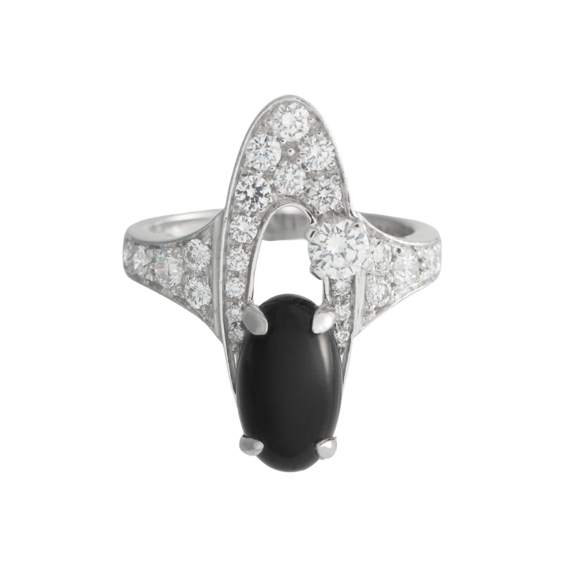 White Gold, Onyx and Diamond Elysia Ring 