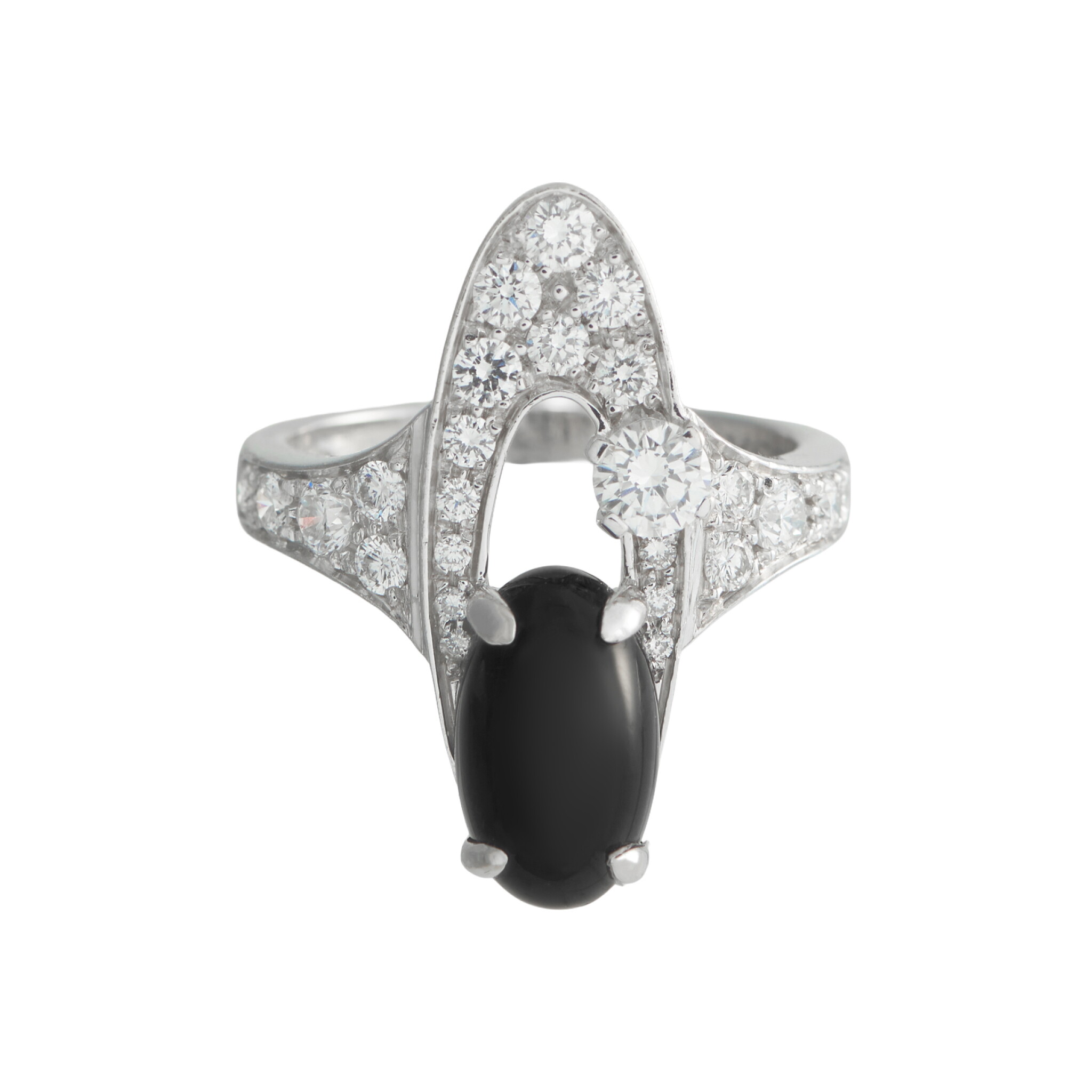 White Gold, Onyx and Diamond Elysia Ring  — view 1