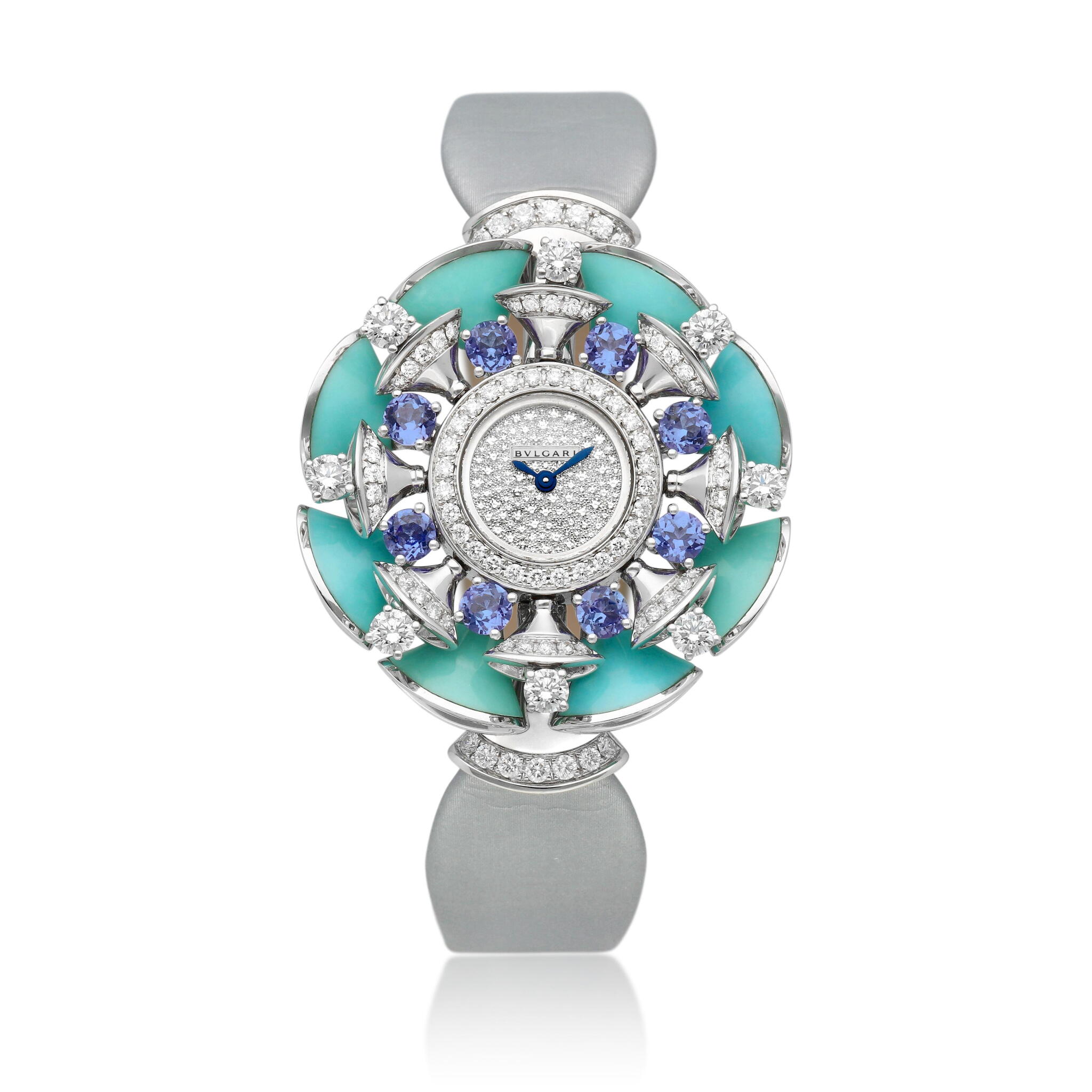 Divas' Dream (Reference DV W 39 G). A 38mm white gold, tanzanite, turquoise and diamond-set quartz wristwatch. 2015 — view 1