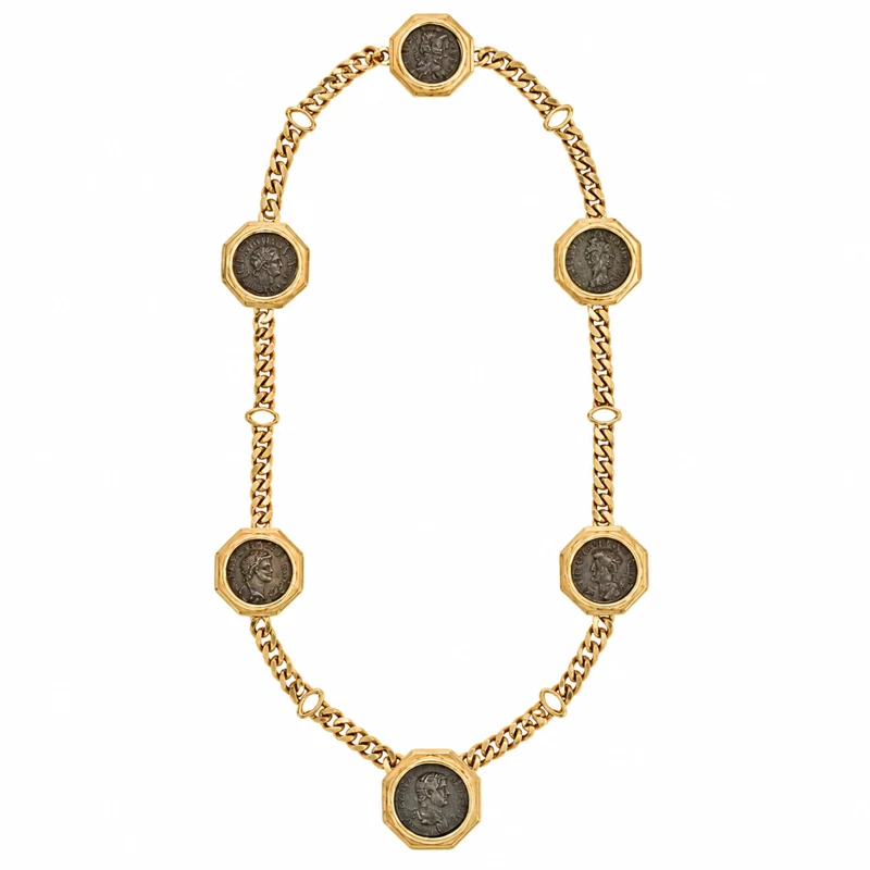 Gold and 6 Ancient Coins Monete Necklace