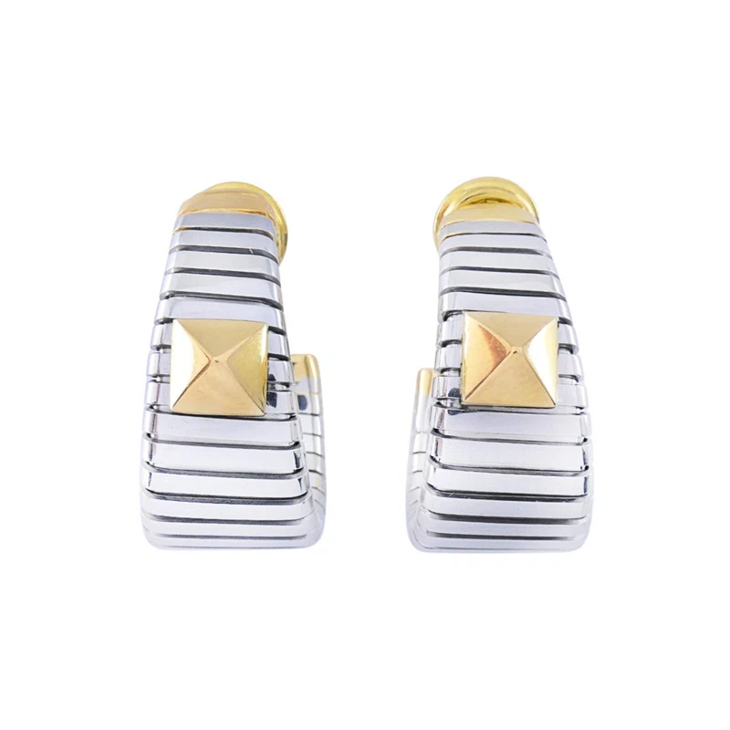 Gold and Stainless Steel Tubogas Pyramid Earclips