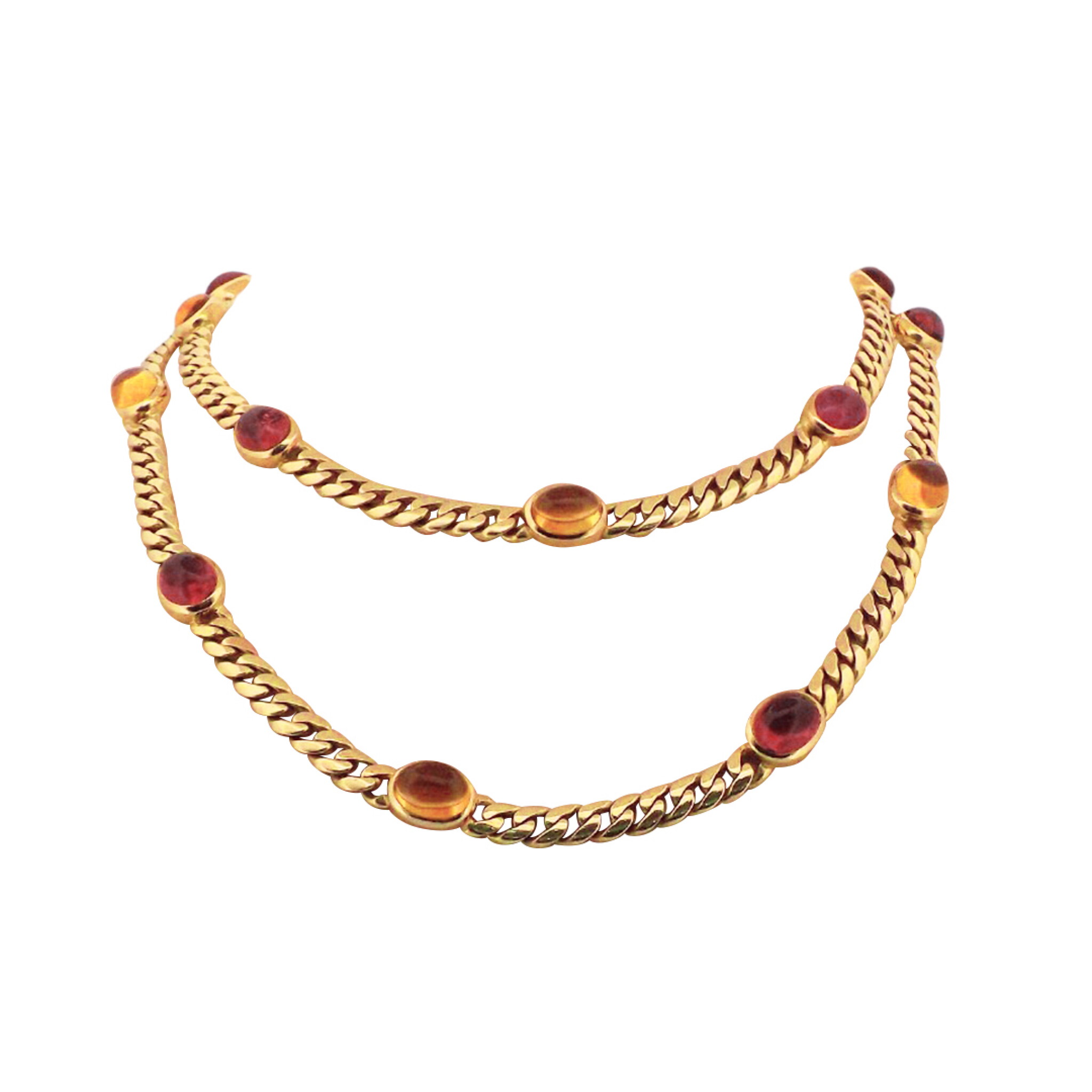 Gold, Citrine and Pink Tourmaline Sautoir Necklace  — view 1