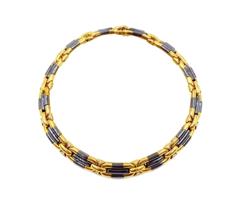 Gold, Hematite and Diamond Collar Necklace