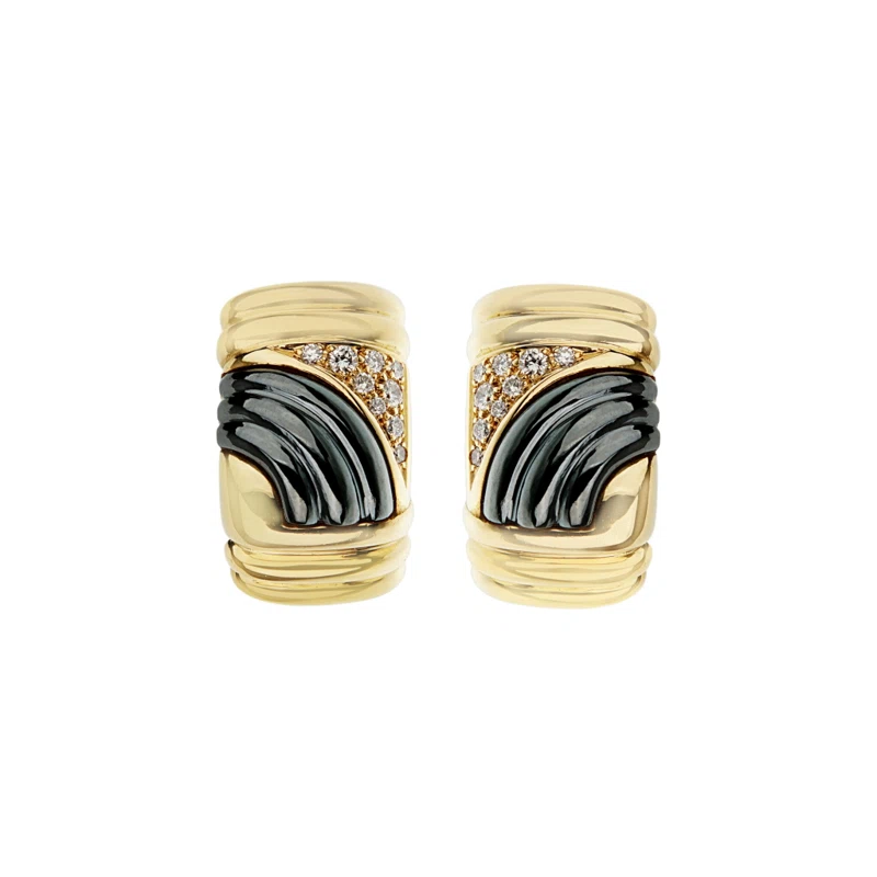 Gold, Hematite and Diamond Parentesi Earclips