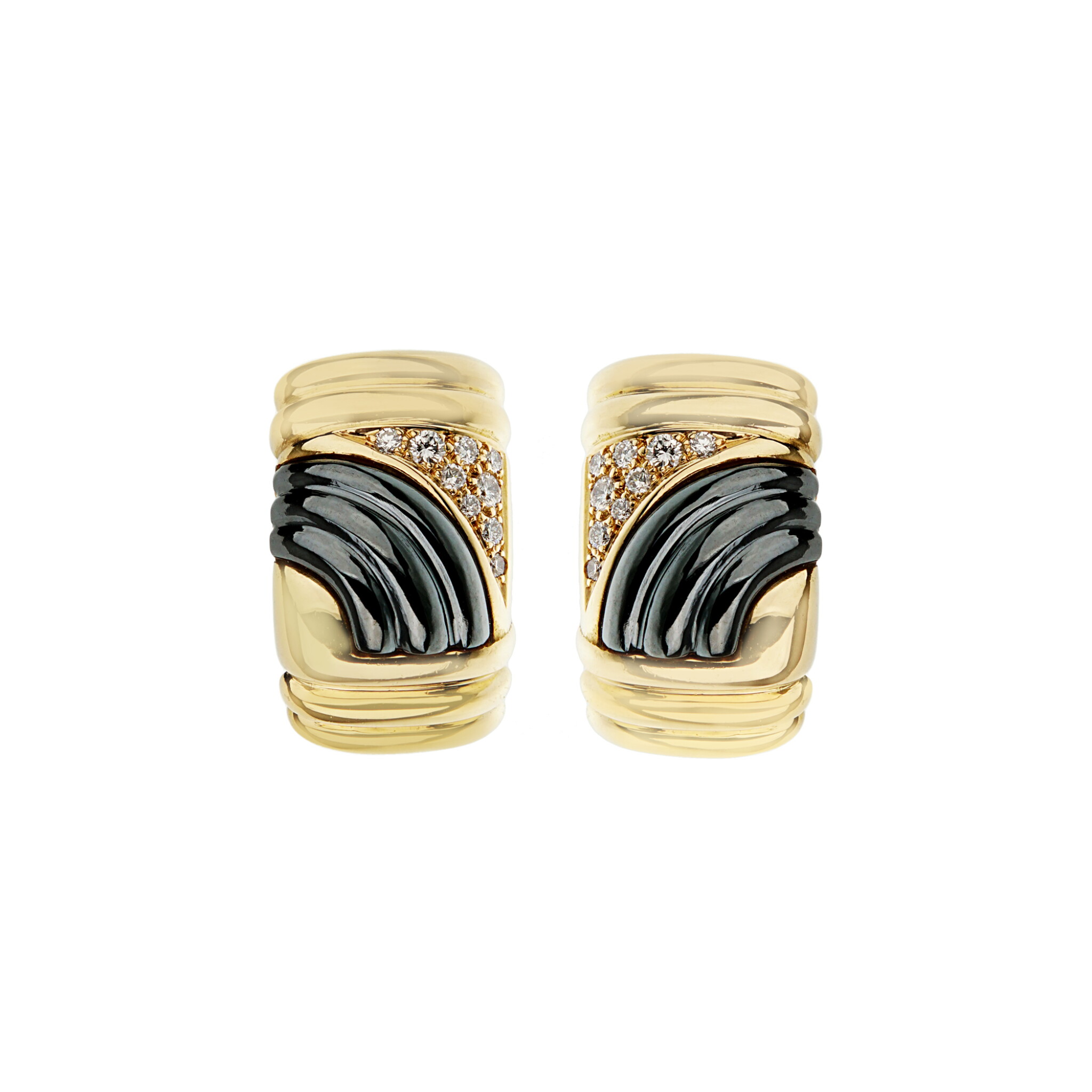 Gold, Hematite and Diamond Parentesi Earclips — view 1