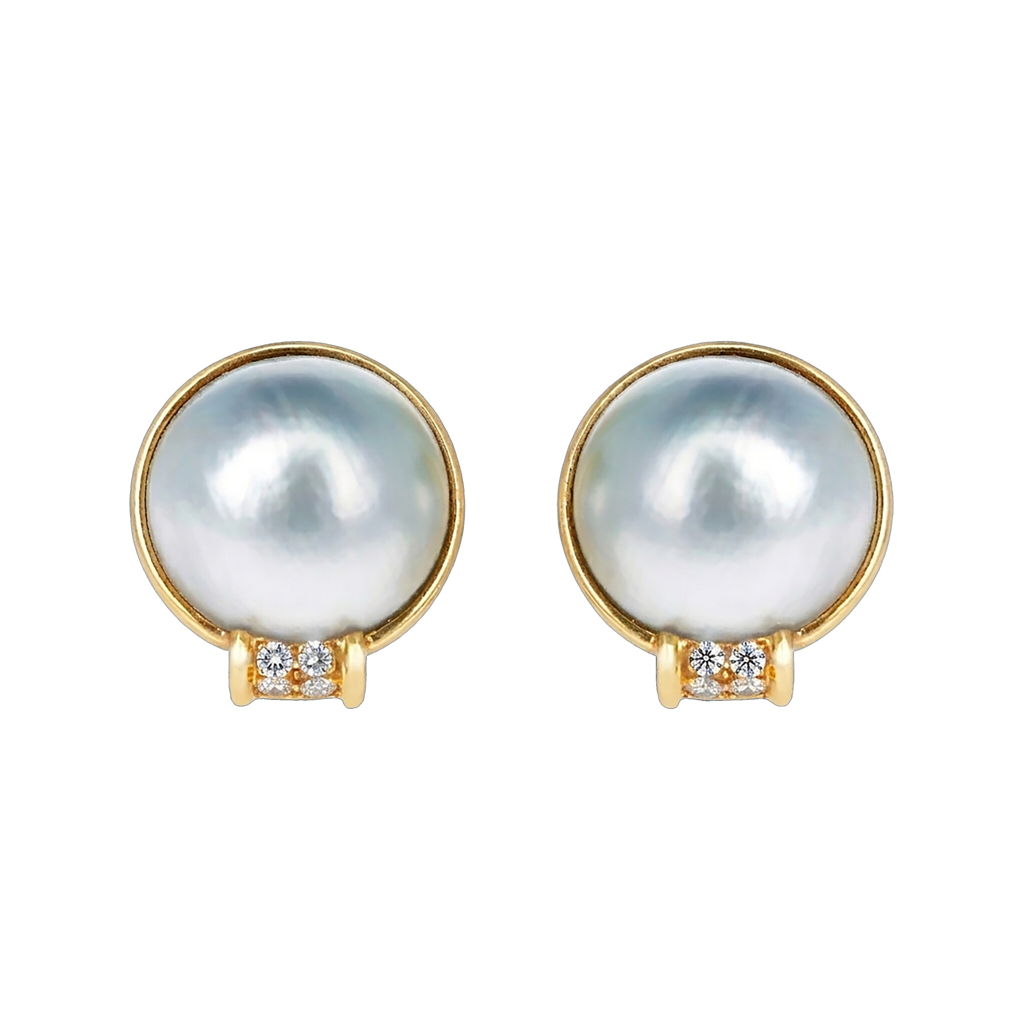 Gold, Mabé Pearl and Diamond Earclips — view 1