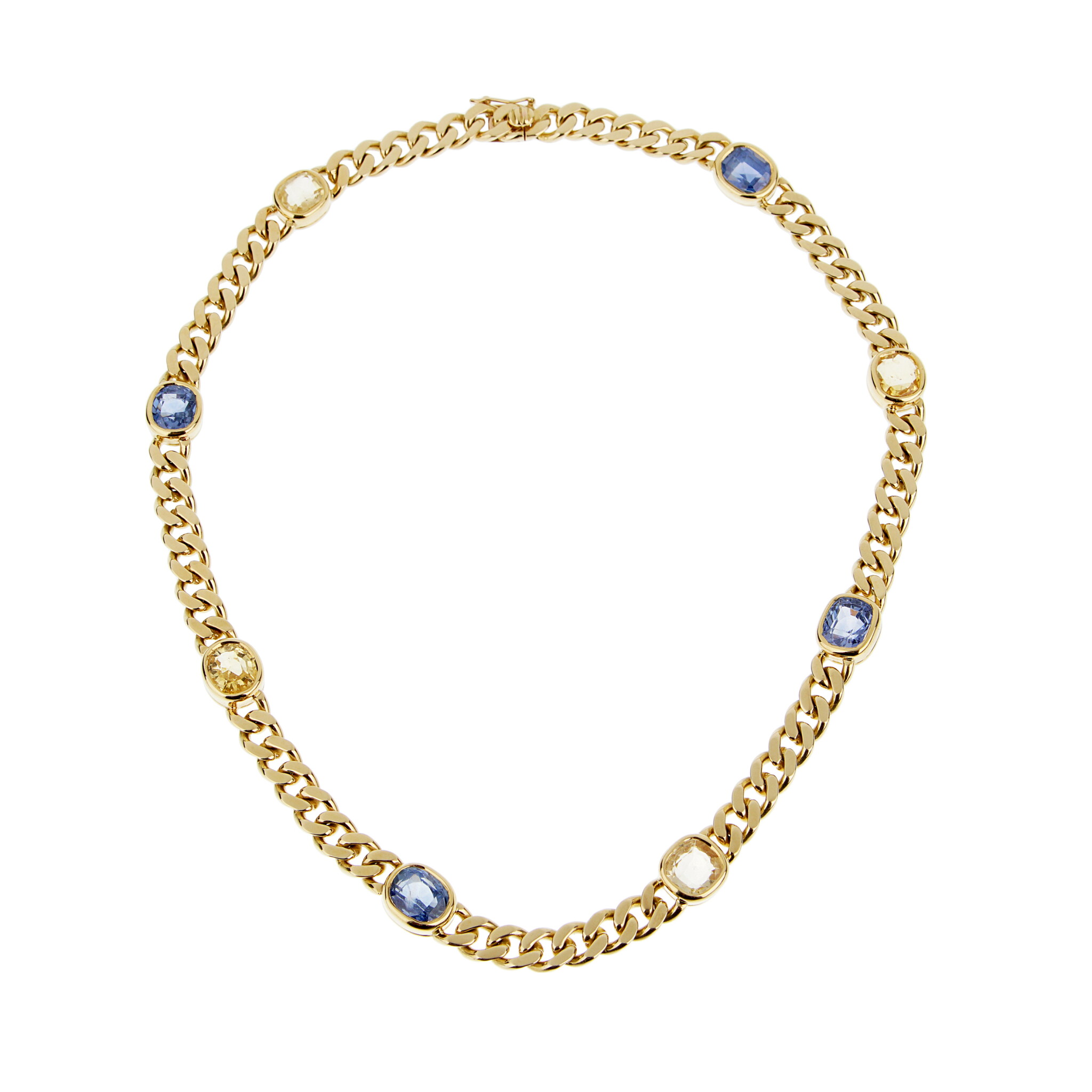 Gold, Yellow Sapphire and Sapphire Necklace — view 1