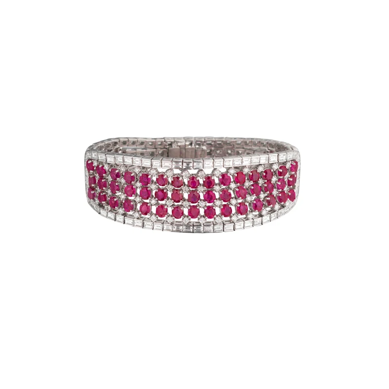 Platinum, 20.00ctw Burmese Ruby and Diamond Bracelet