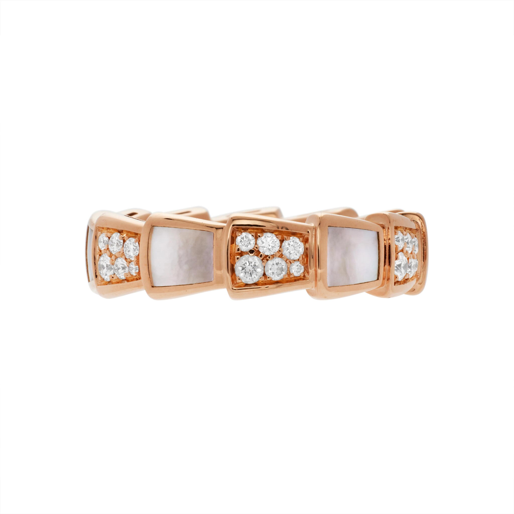 Rose Gold, Diamond and Mother of Pearl Serpenti Viper Ring — view 1