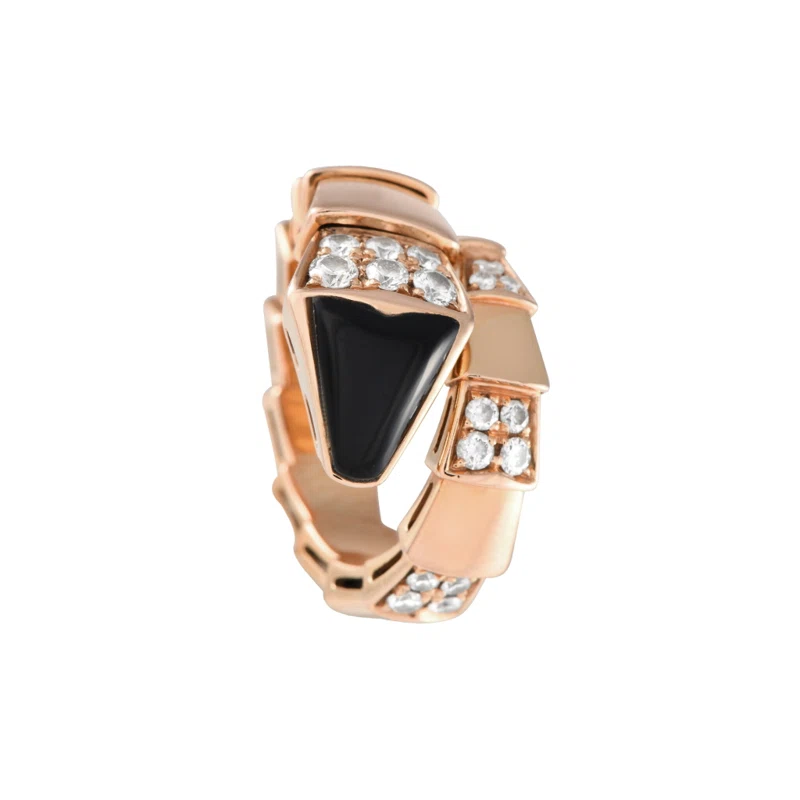 Rose Gold, Onyx and Diamond Serpenti Viper Ring