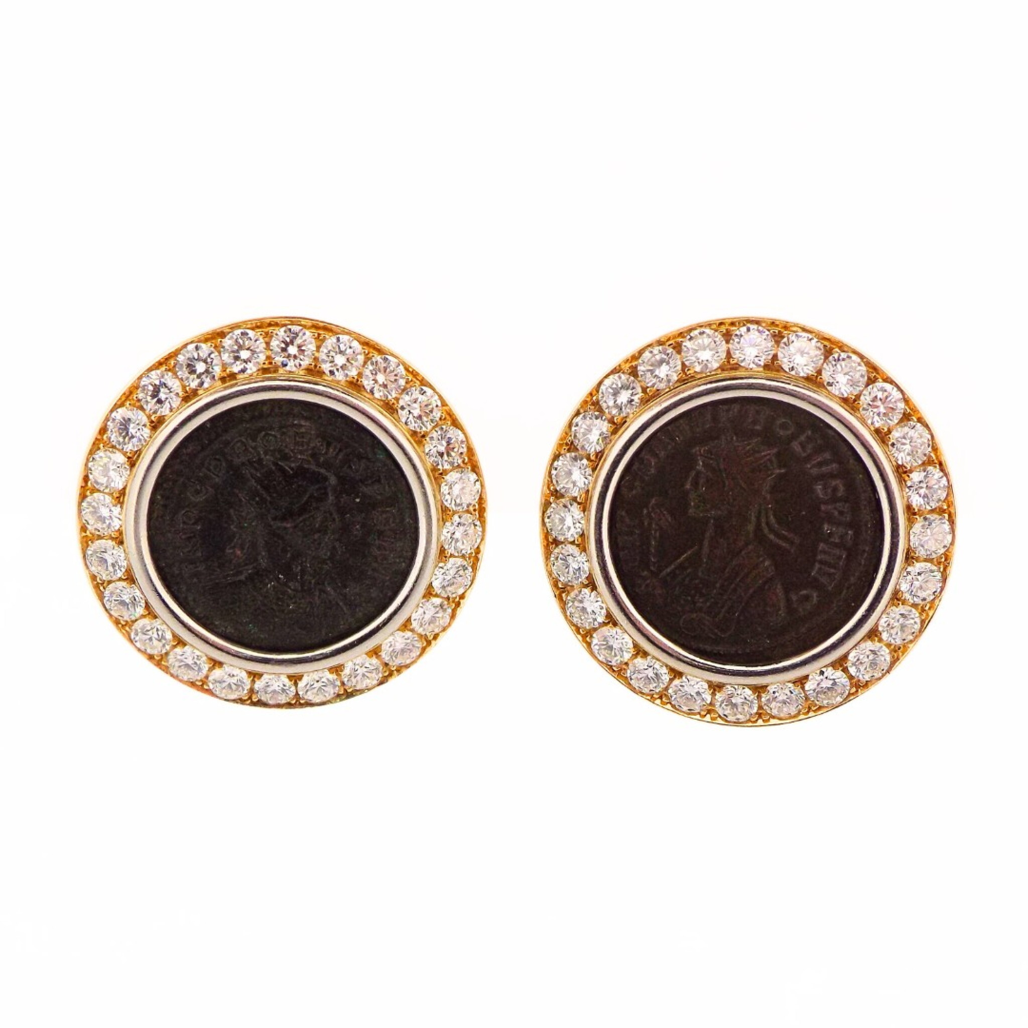 Vintage Gold, Diamond and Ancient Coin Monete Earclips — view 1