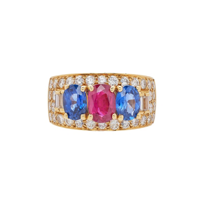 Vintage Gold, Thai Ruby, Madagascar Sapphire and Diamond Ring