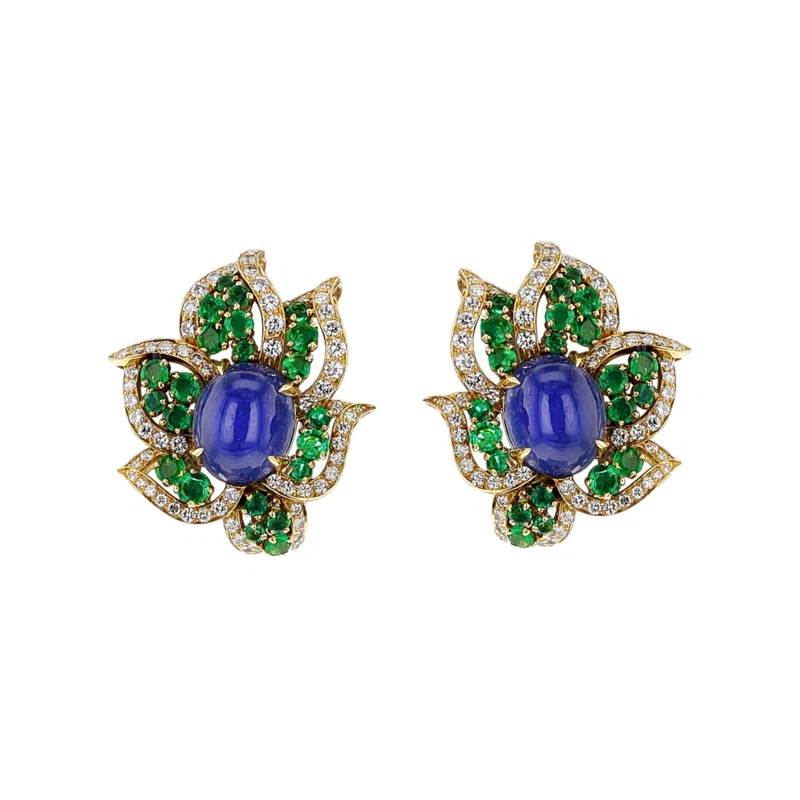 Vintage Gold, Sapphire, Emerald and Diamond Earclips