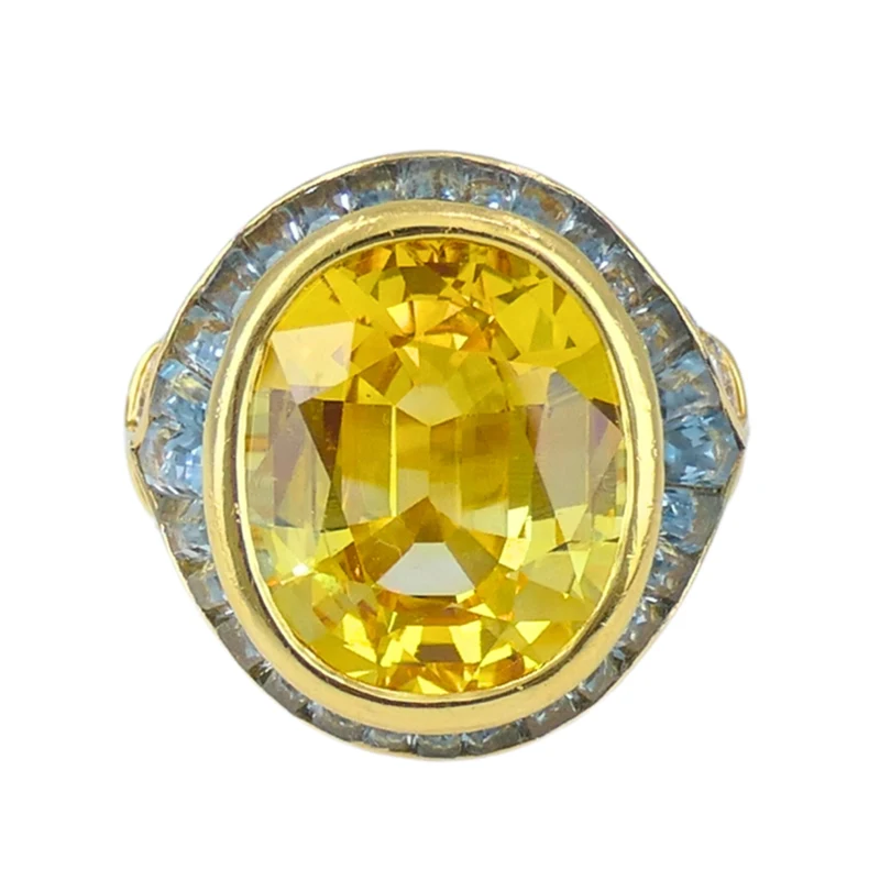 Vintage Gold, 13.20ct Yellow Sapphire, Aquamarine and Diamond Cocktail Ring