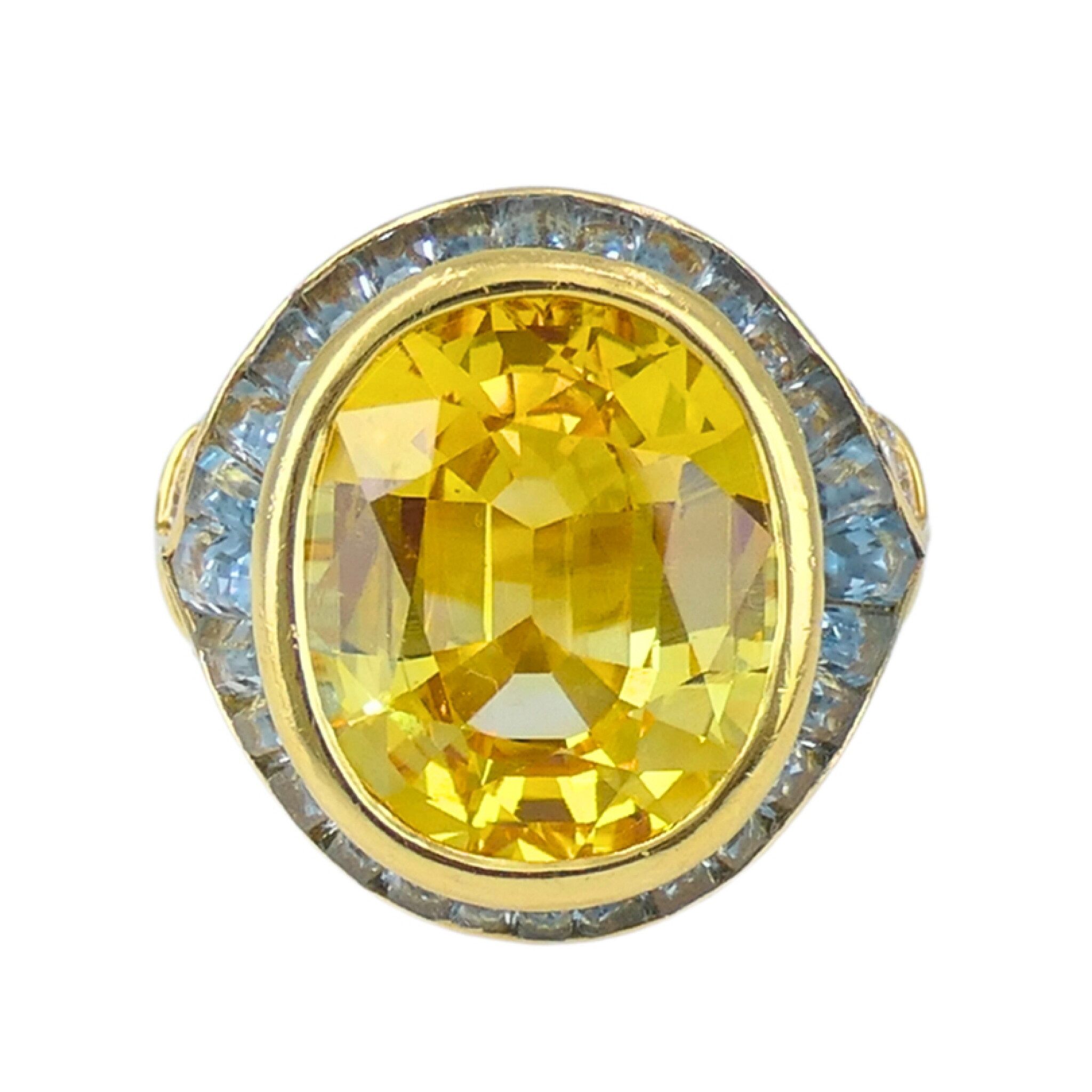 Vintage Gold, 13.20ct Yellow Sapphire, Aquamarine and Diamond Cocktail Ring — view 1
