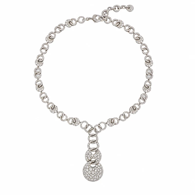 White Gold and Diamond Cerchi Lariat Necklace 