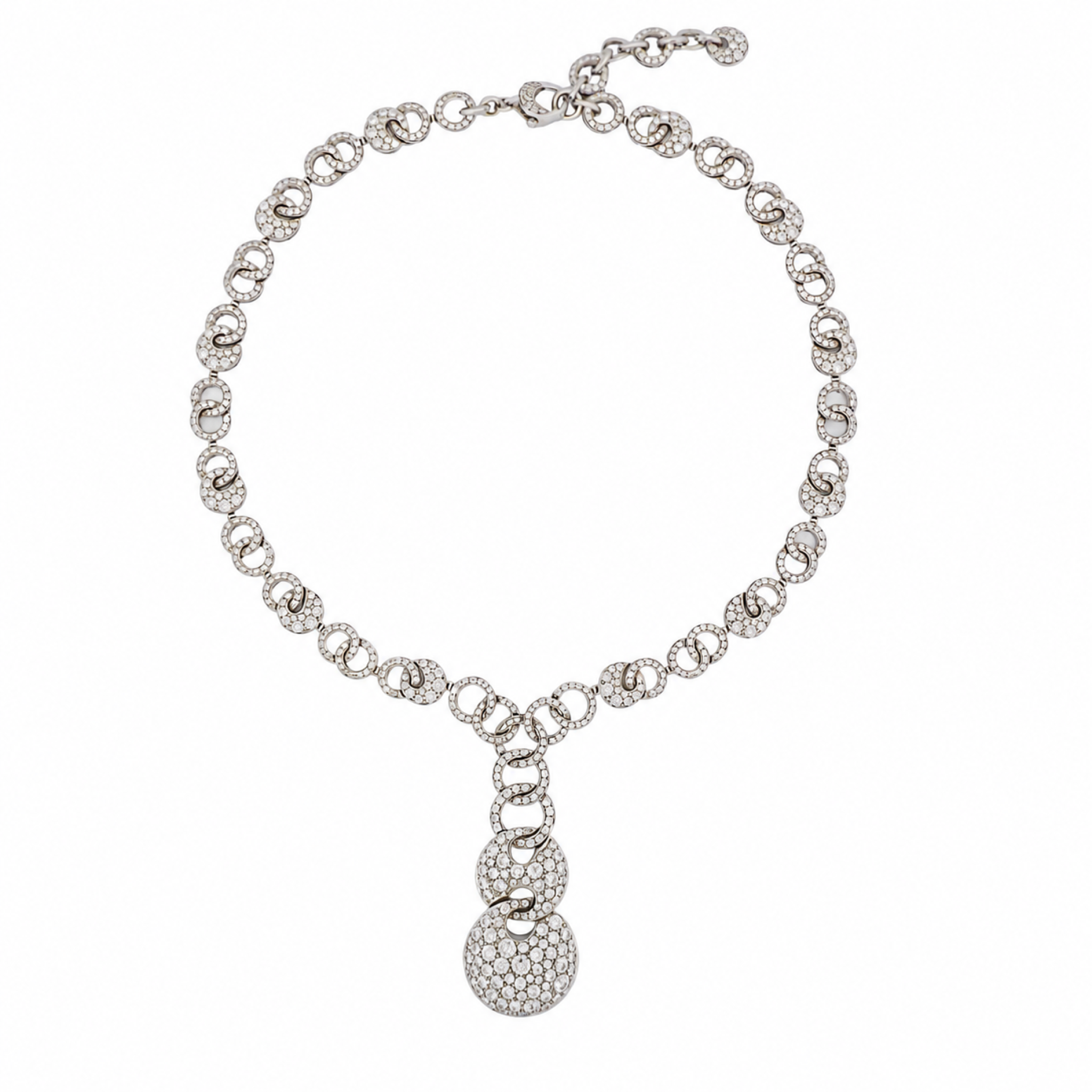 White Gold and Diamond Cerchi Lariat Necklace  — view 1