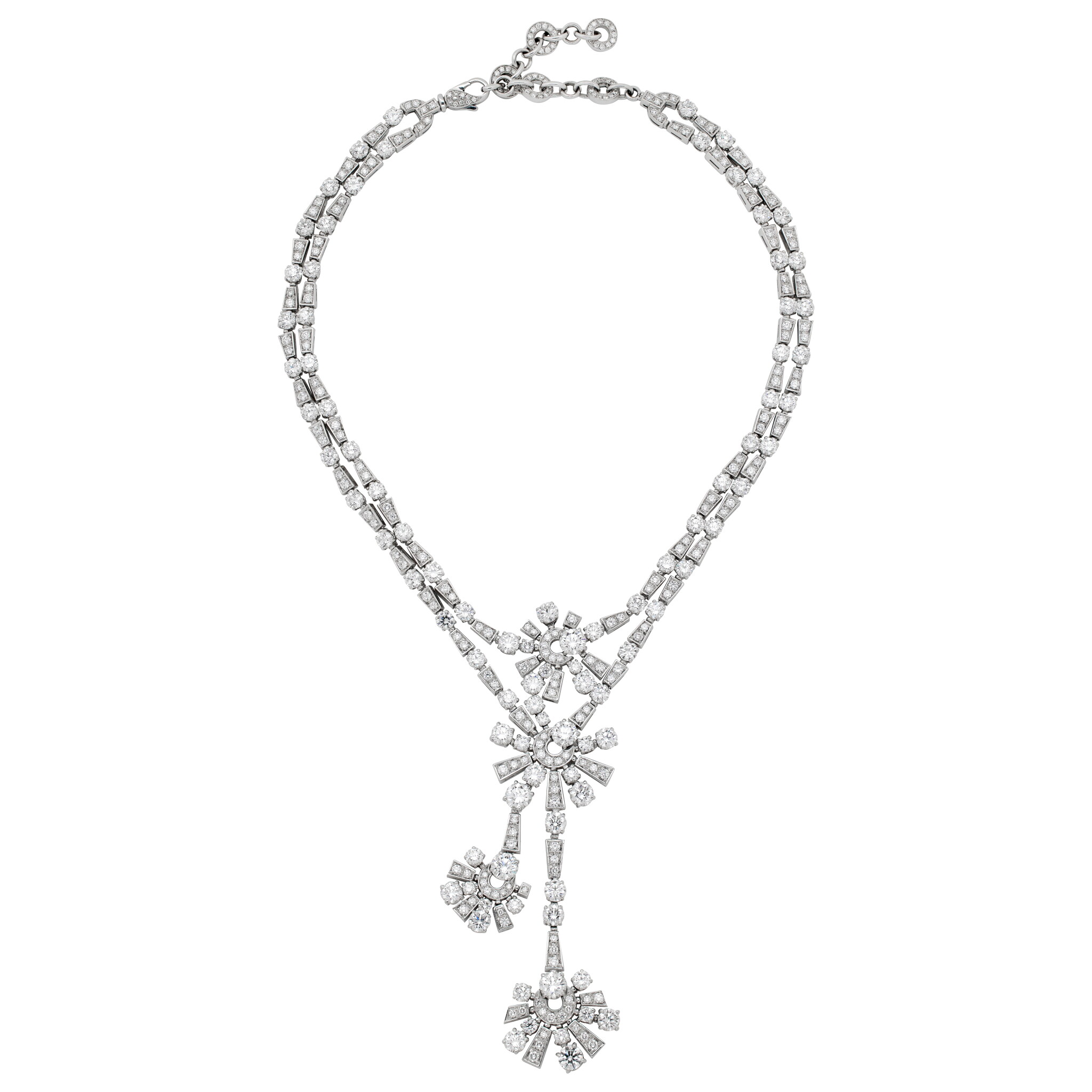 White Gold and Diamond Lariat Necklace  — view 1