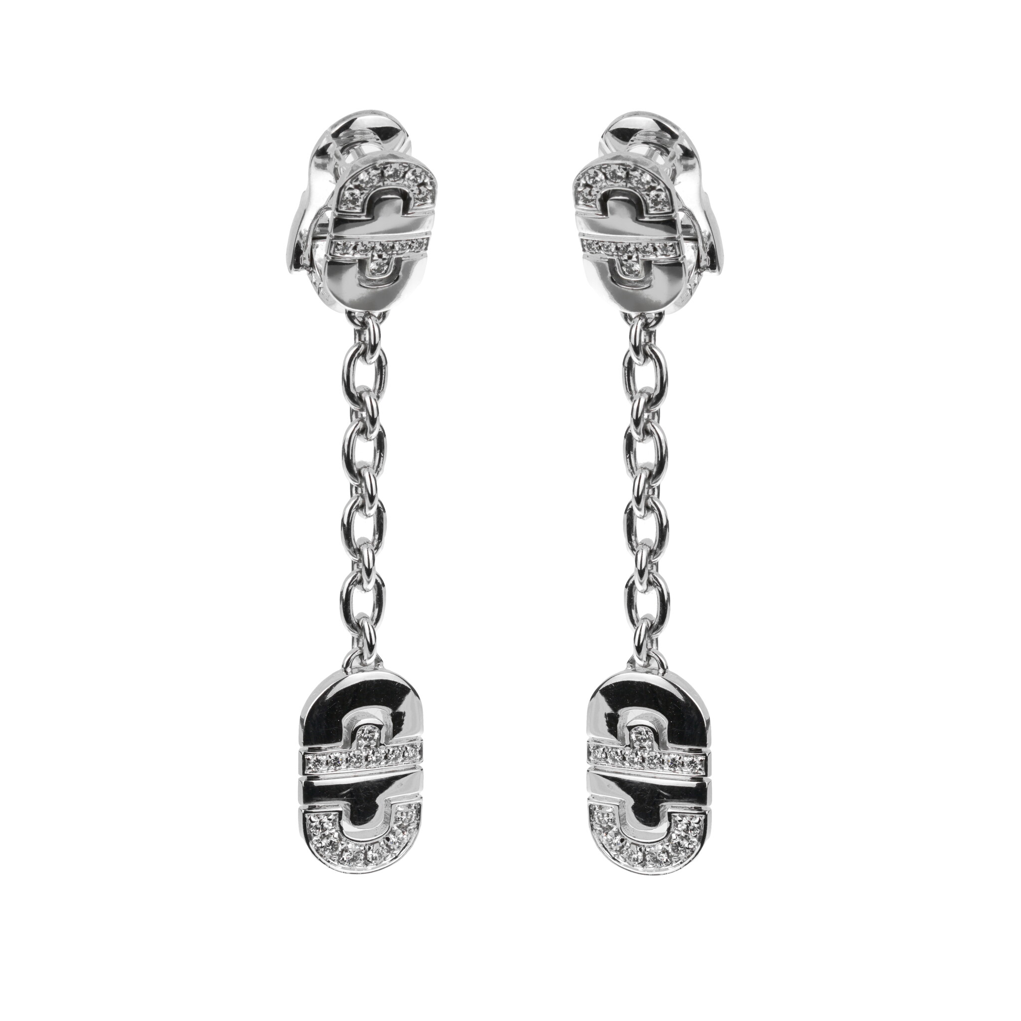 White Gold and Diamond Parentesi Drop Earclips — view 1