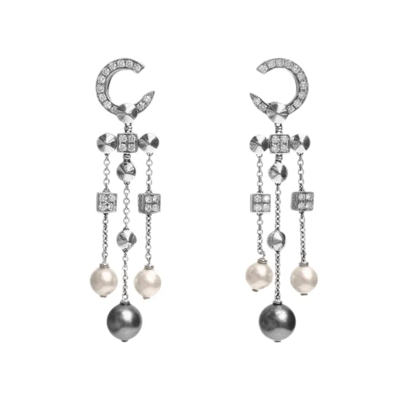 White Gold, Cultured Pearl and Diamond Lucea Drop Earrings